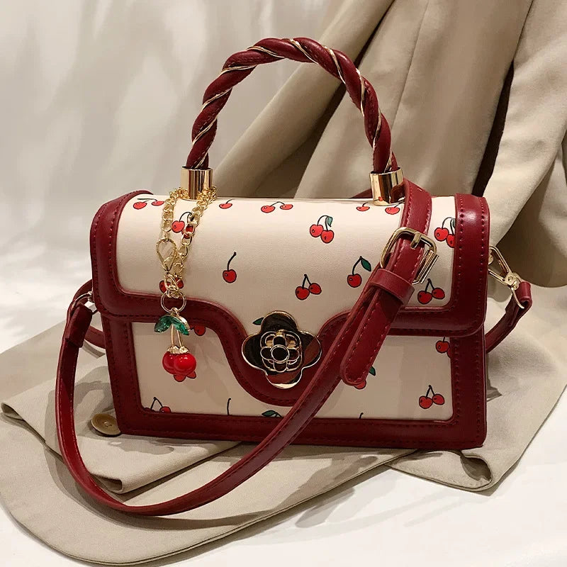 Chic Cherry Square Chains Crossbody Bag